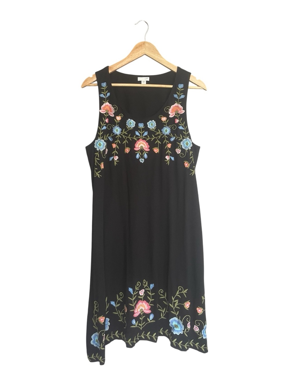 J. Jill Black Sleeveless Embroidered Floral Dress